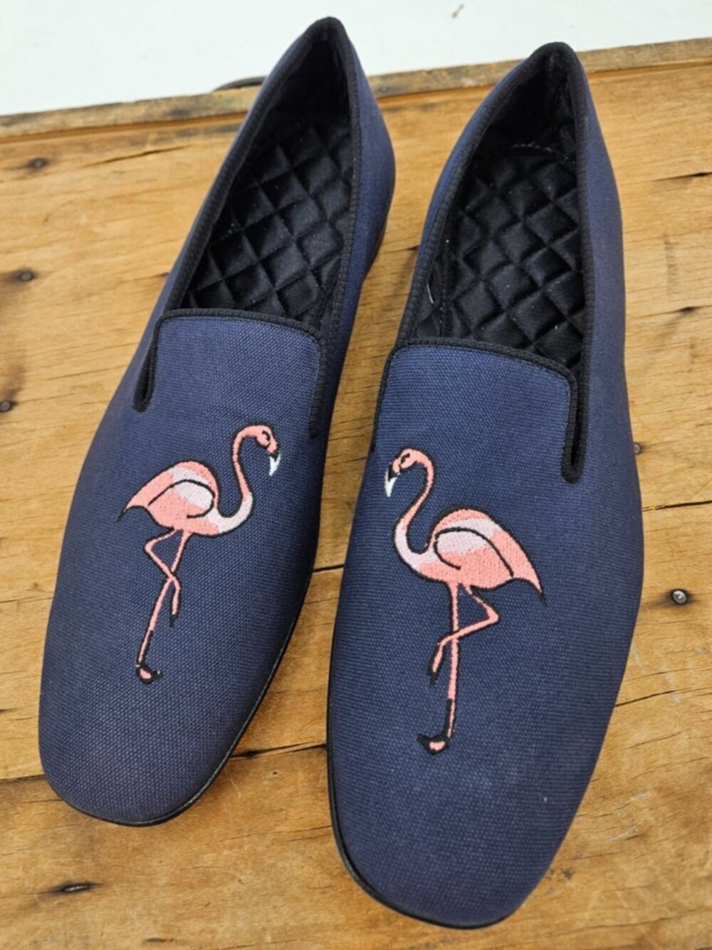 Brooks Brothers Peal & Co Embroidered Flamingo Loafers Mens 11.5 Blue Slipper
